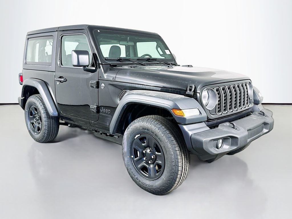 2026 Jeep Wrangler WRANGLER 2-DOOR SPORT in Black Clear-Coat Exterior Paint — front three-quarter view