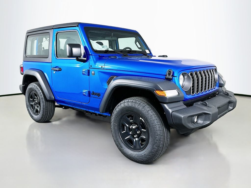 2026 Jeep Wrangler WRANGLER 2-DOOR SPORT in Hydro Blue Pearl-Coat Exterior Paint — front three-quarter view