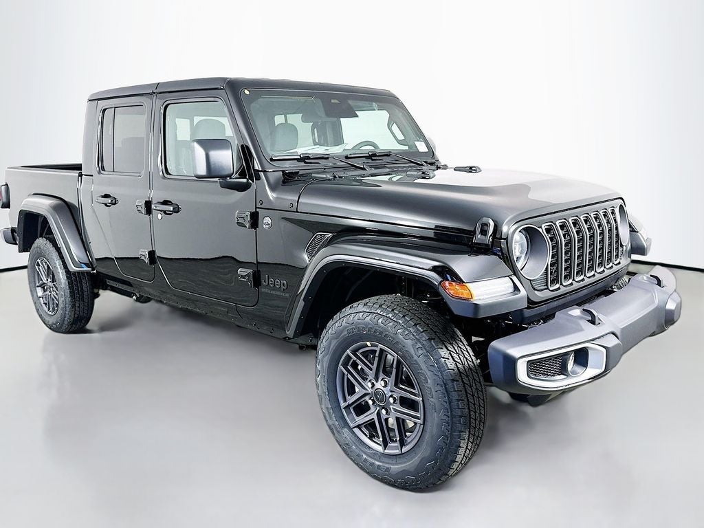 2026 Jeep Gladiator GLADIATOR SPORT S 4X4 in Black Clear-Coat Exterior Paint — front three-quarter view