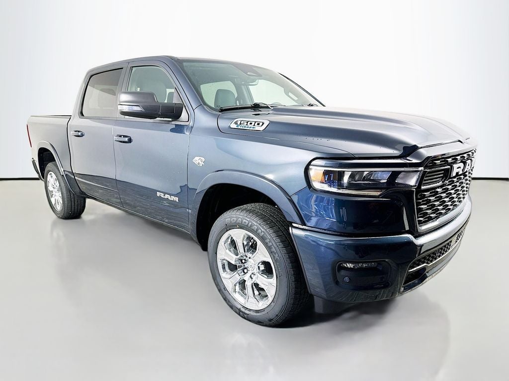 2026 RAM 1500 RAM 1500 BIG HORN CREW CAB 4X4 5'7' BOX in Forged Blue Metallic Exterior Paint — front three-quarter view