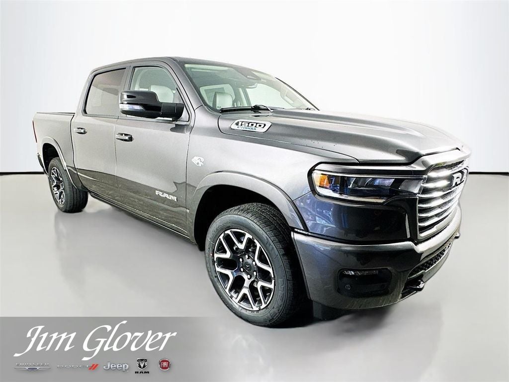 2026 RAM 1500 RAM 1500 LARAMIE CREW CAB 4X4 5'7' BOX in Granite Crystal Metallic Clear-Coat Exterior Paint — front three-quarter view