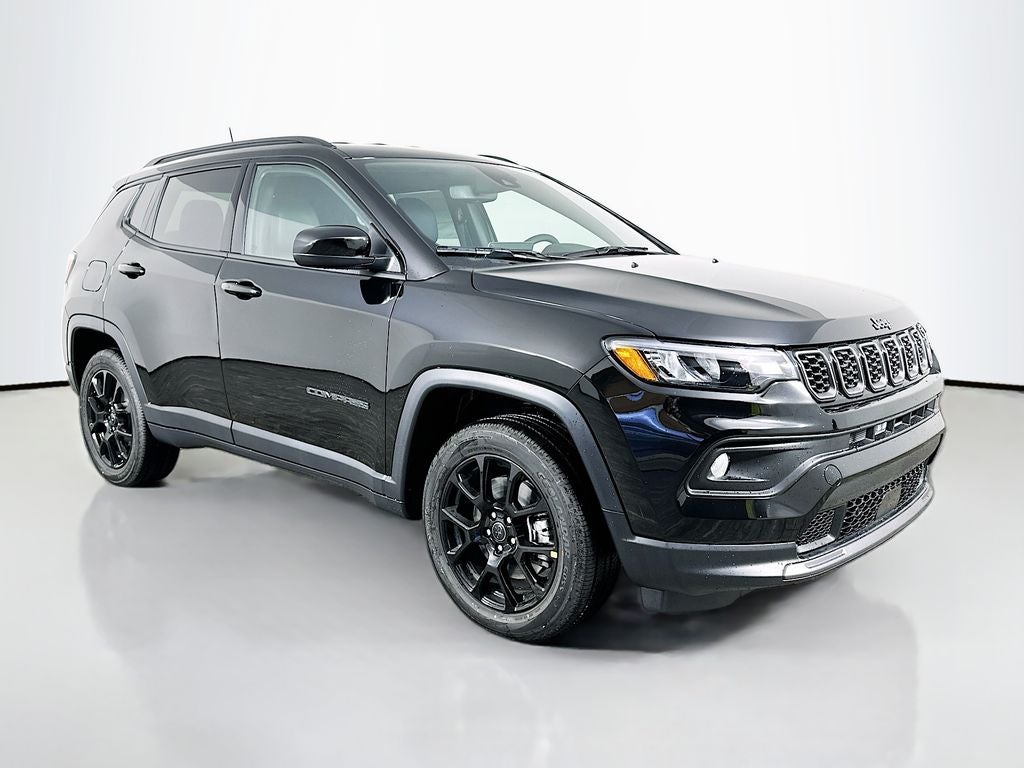 2026 Jeep Compass COMPASS LATITUDE ALTITUDE 4X4 in Diamond Black Crystal Pearl-Coat Exterior Paint — front three-quarter view