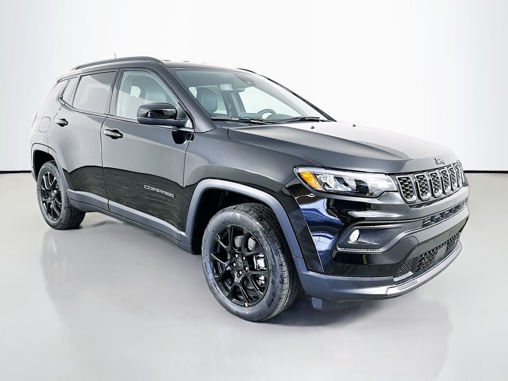2026 Jeep Compass COMPASS LATITUDE ALTITUDE 4X4 in Diamond Black Crystal Pearl-Coat Exterior Paint — front three-quarter view
