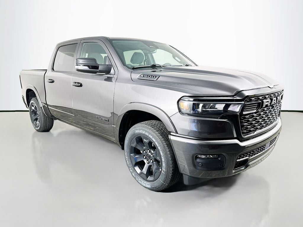 2026 RAM 1500 RAM 1500 BIG HORN CREW CAB 4X4 5'7' BOX in Granite Crystal Metallic Clear-Coat Exterior Paint — front three-quarter view